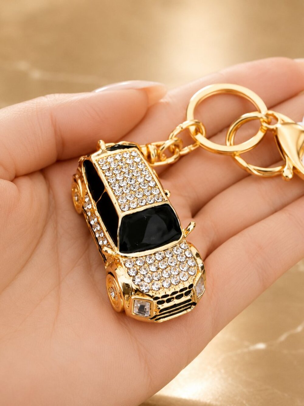 Rhinestone Gold SUV Bag Charm Keychain Crystal Purse Accessory Luxury Car Charm - Picture 3 of 5
